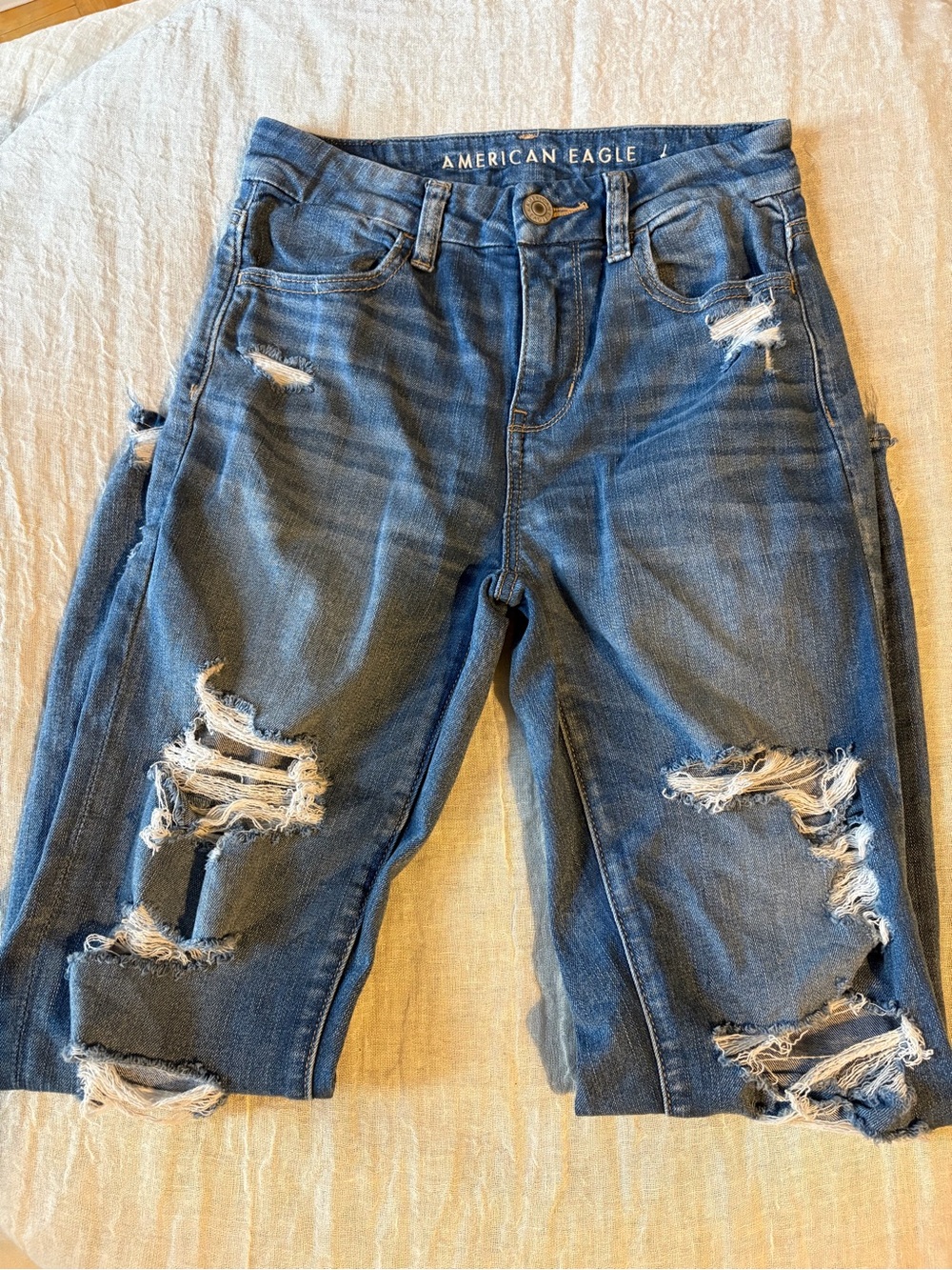 American Eagle Outfitters Women's Distressed Skinny Jeans - Dark Blue